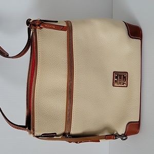 Dooney and Burke Pebble Leather Crossbody.  Bone with brown straps.